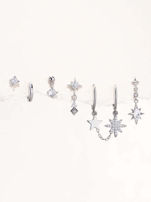 S925 Sterling Silver Starry Star Pendant Earring Set-Olarajewelry