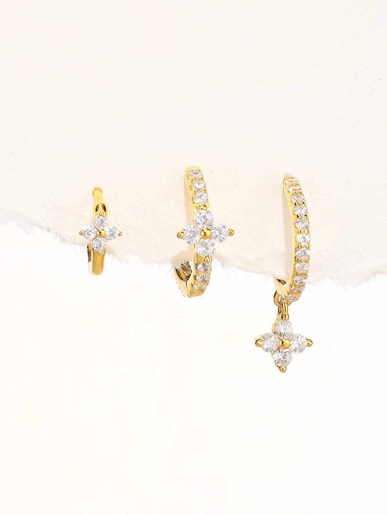 Olara 3pcs Floral Zircon Sterling Silver Earring Set-Olarajewelry