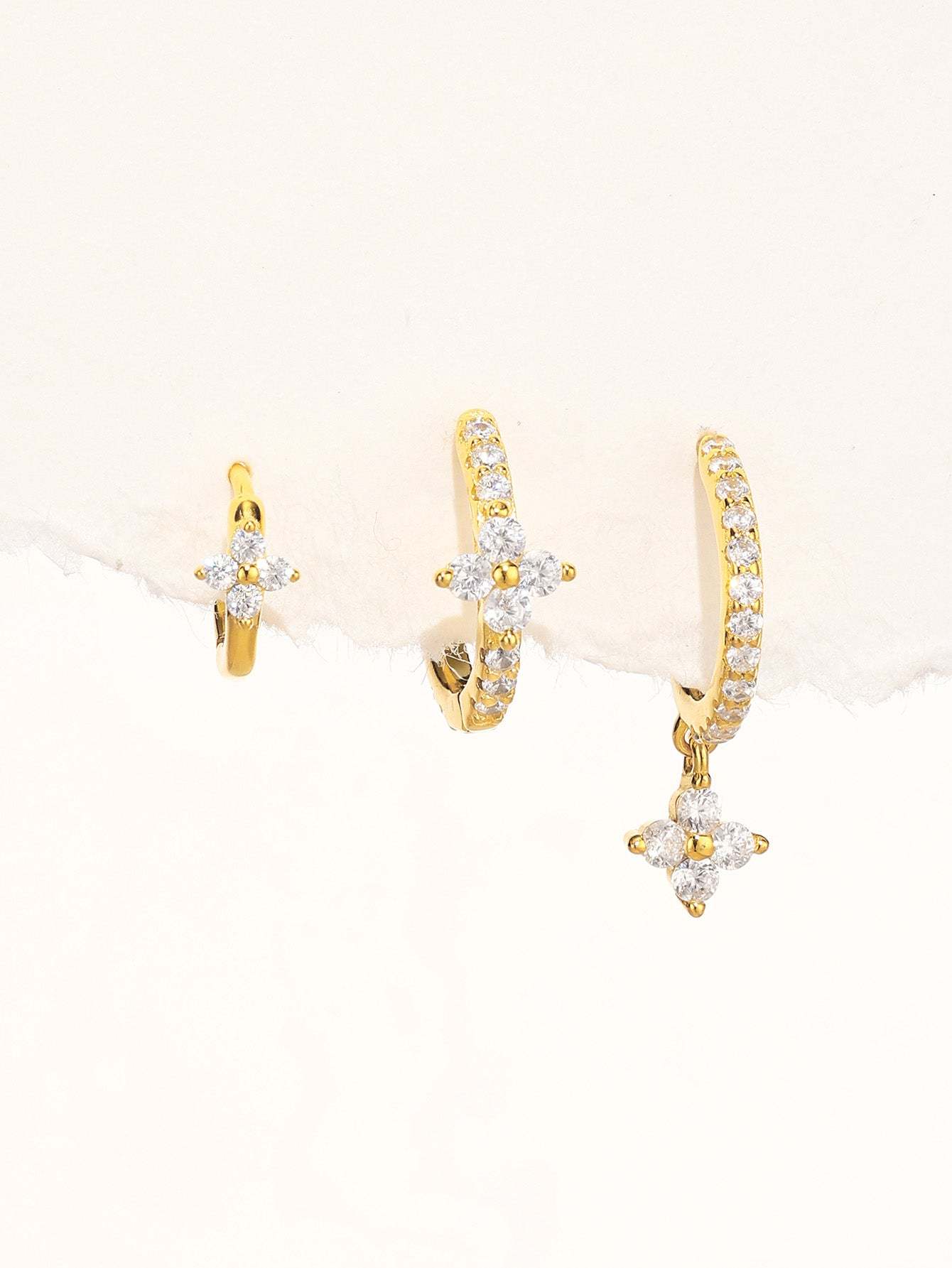 Olara 3pcs Floral Zircon Sterling Silver Earring Set-Olarajewelry