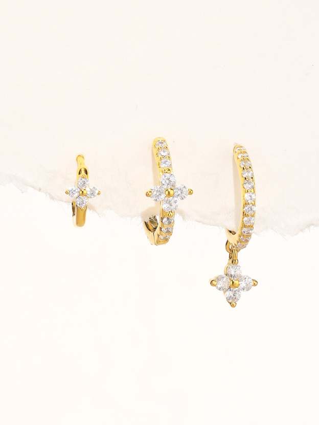 Olara 3pcs Floral Zircon Sterling Silver Earring Set-Olarajewelry
