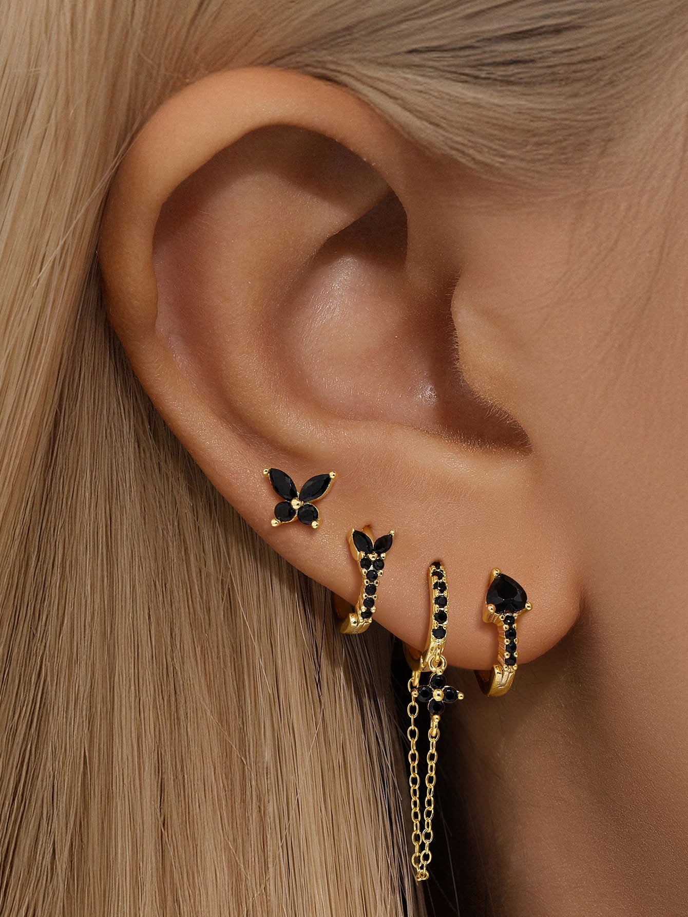 Olara Black Fashion Butterfly Heart Element 3 Piece Set-Olarajewelry