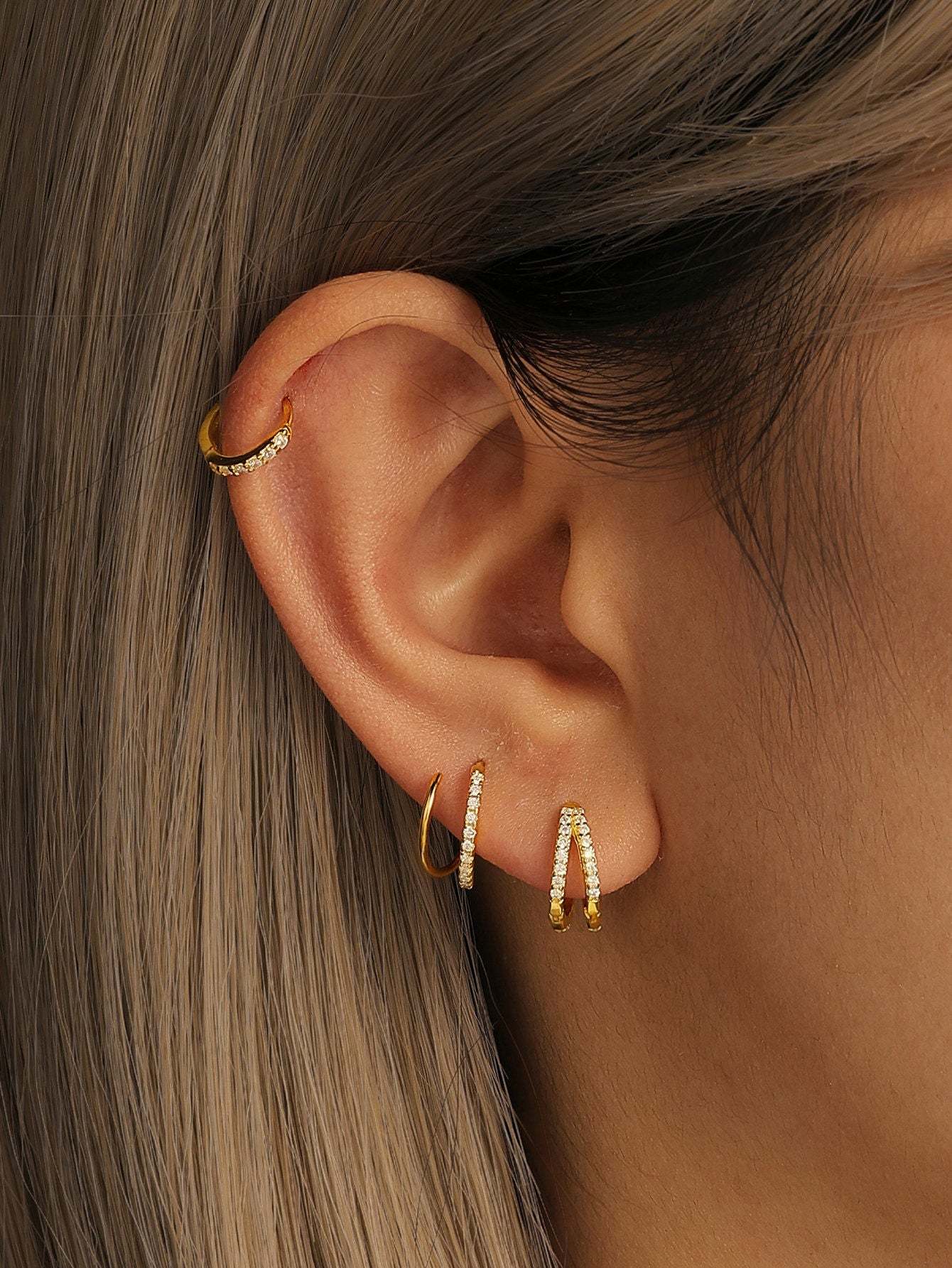 Olara S925 Sterling Silver Double Row Zircon Earrings-Olarajewelry