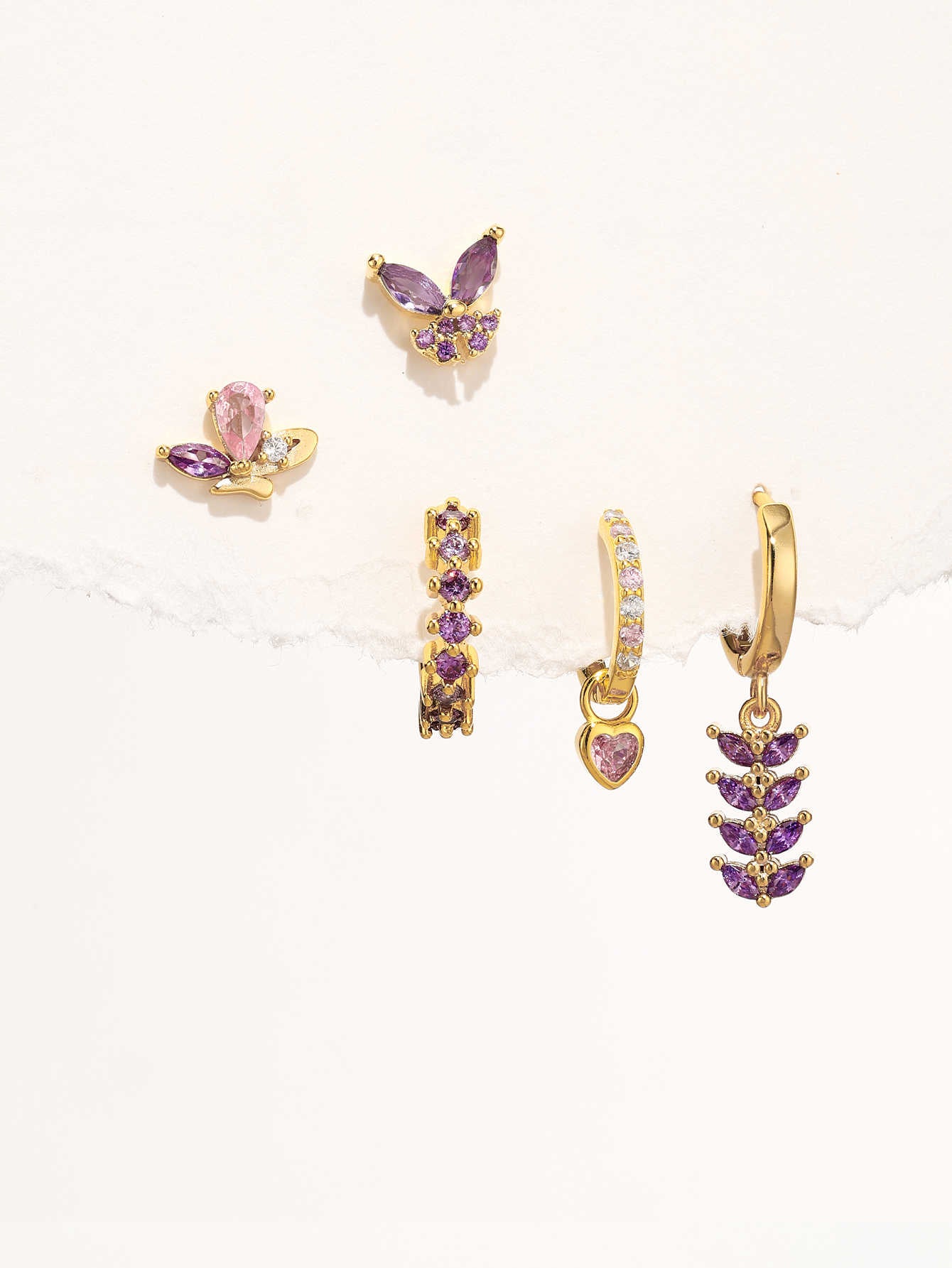 S925 Pink＆Purple Butterfly Drop Earring Set-Olarajewelry