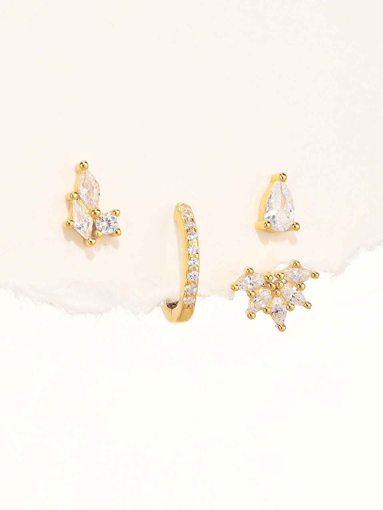 S925 Flower Teardrop Zirconia Combo Earring Series-Olarajewelry