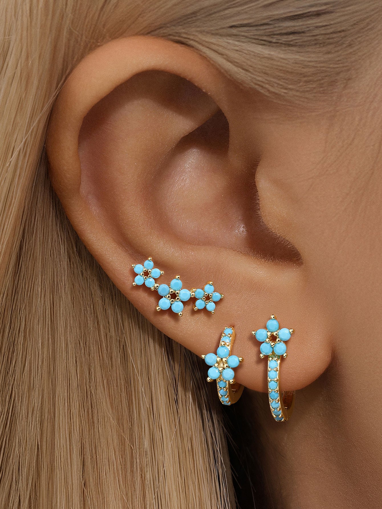 S925 Turquoise Flower Butterfly Fashion Studs Hoops Earrings-Olarajewelry