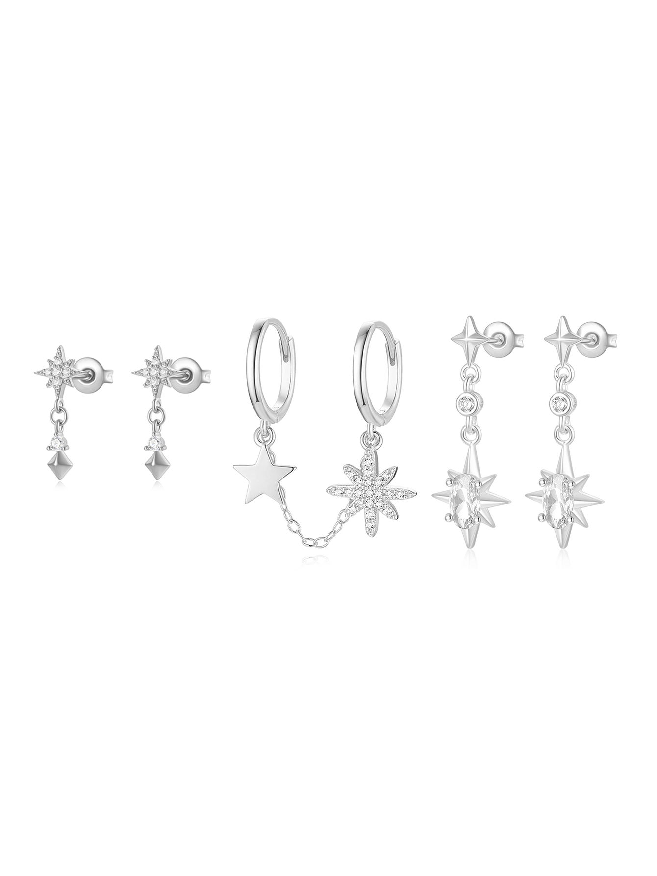 S925 Sterling Silver Starry Star Pendant Earring Set-Olarajewelry