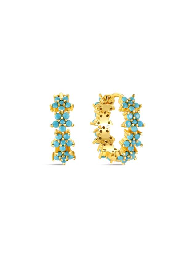 Flowers Bloom Turquoise Huggies Earring-Olarajewelry