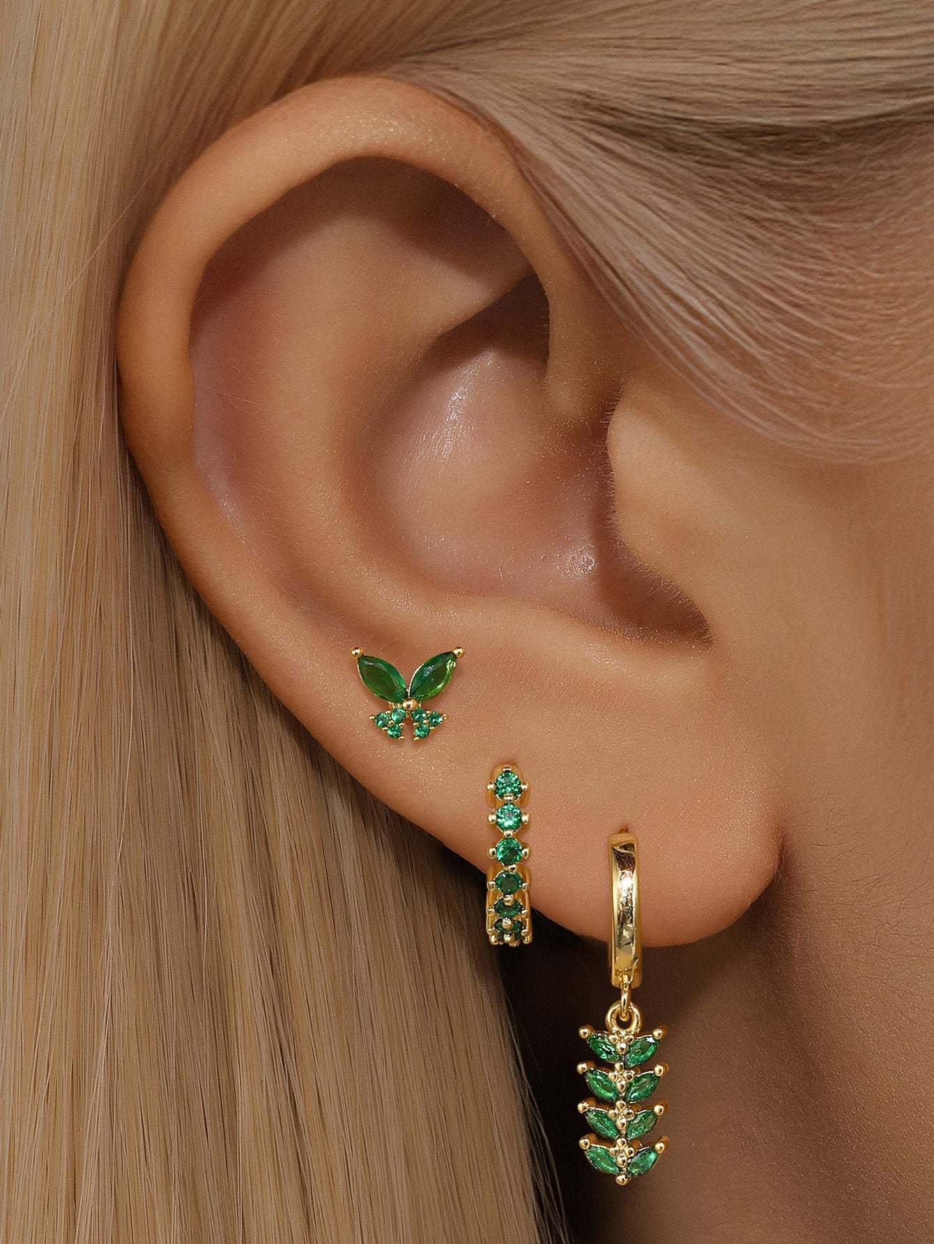 S925 Green Butterfly Earring Set-Olarajewelry