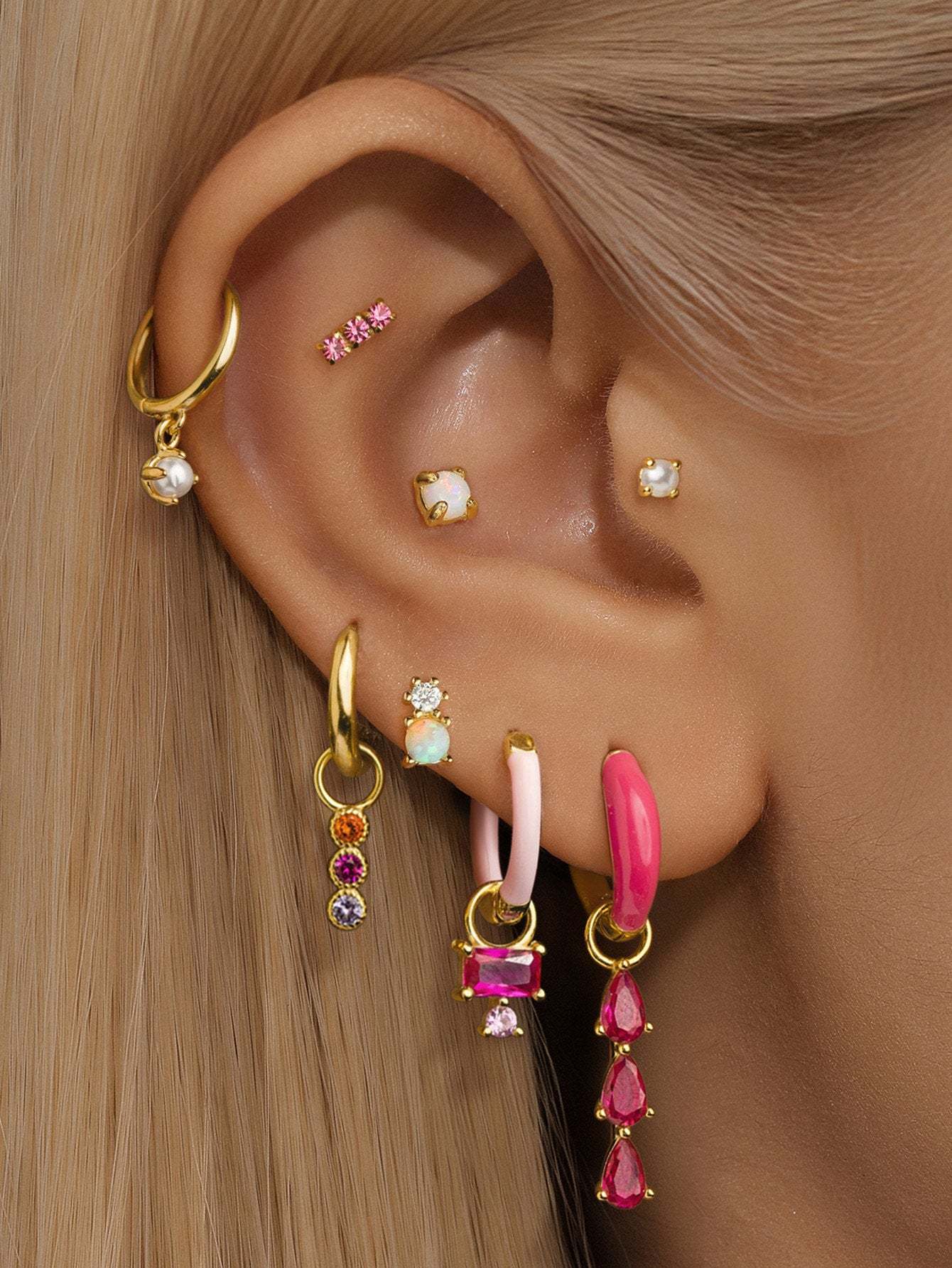 Pink Oil Drop S925 Earring Set-Olarajewelry