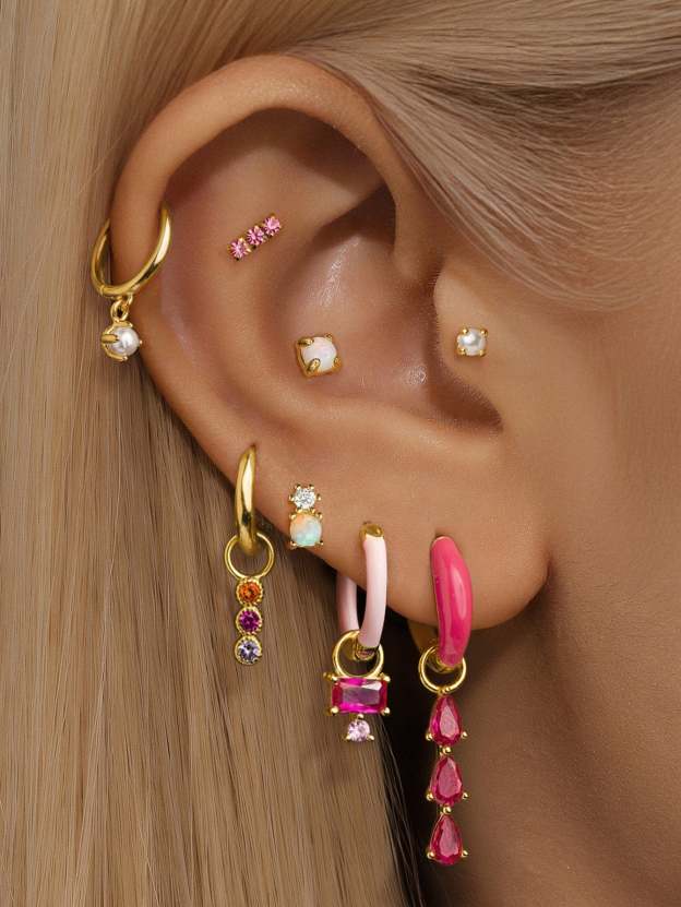 Pink Oil Drop S925 Earring Set-Olarajewelry