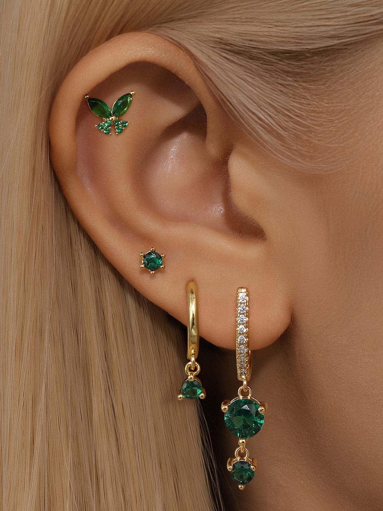 S925 Butterfly & Round Drops Earring Set-Olarajewelry