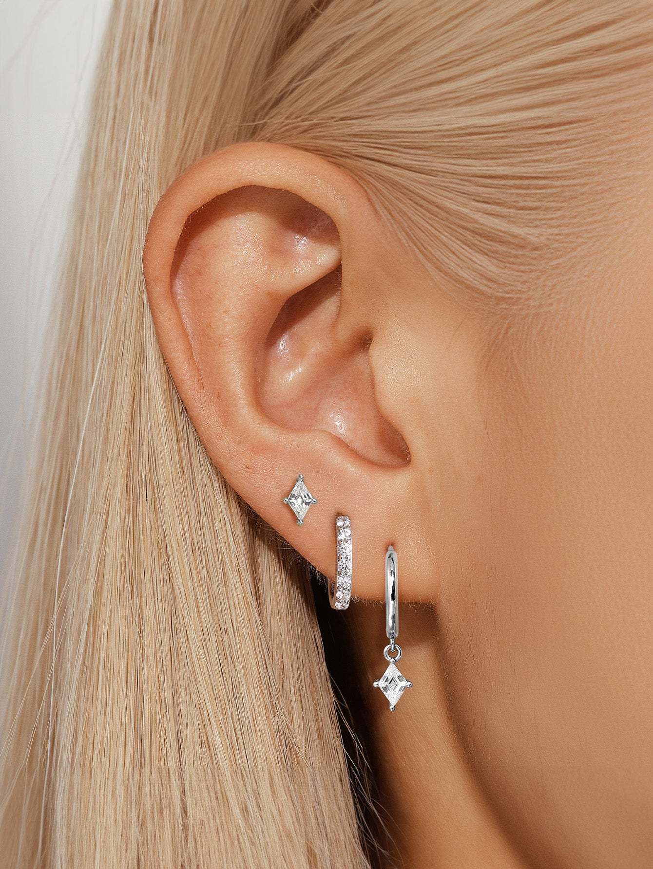 Quadrilateral Pendant Zirconia 3-Piece Earrings-Olarajewelry