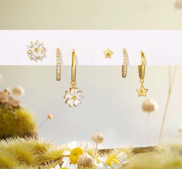 5 Petals Flower S925 Zircon Hoop Drop Earring Set-Olarajewelry