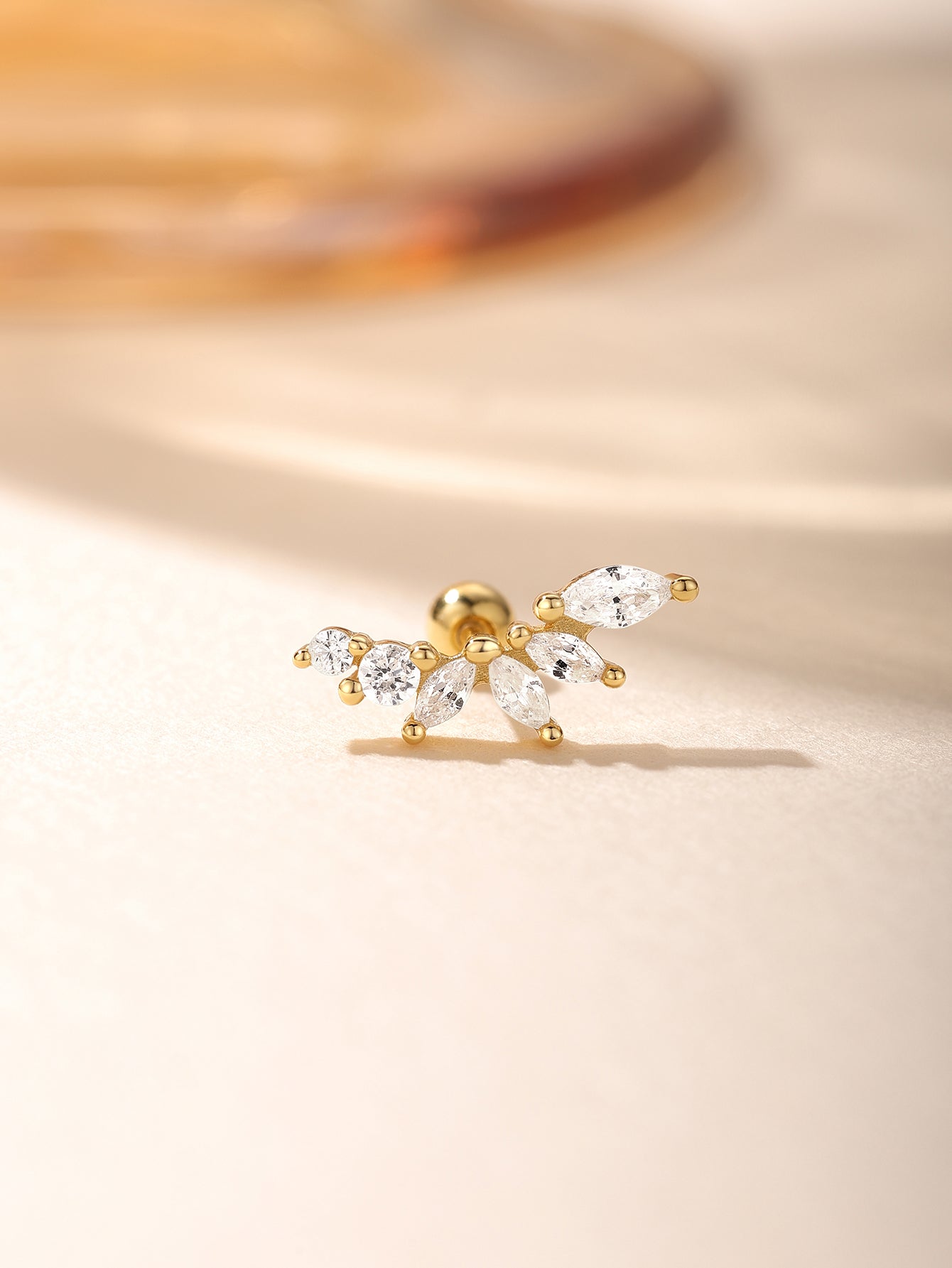 S925 Marquise Zircon Flower Ear Piercing Stud-Olarajewelry