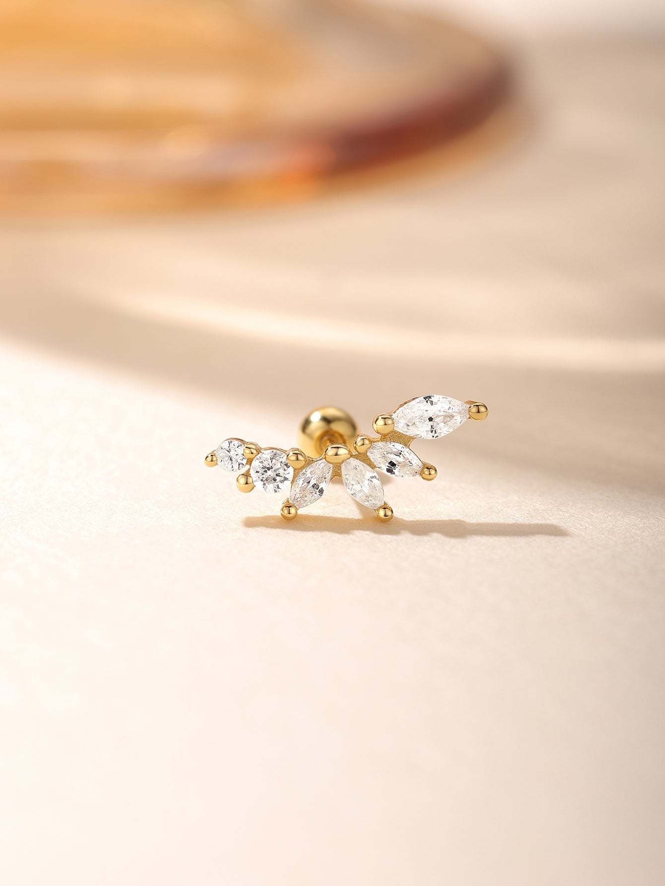 S925 Marquise Zircon Flower Ear Piercing Stud-Olarajewelry