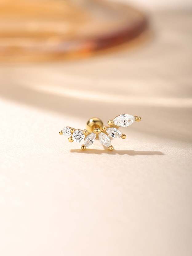 S925 Marquise Zircon Flower Ear Piercing Stud-Olarajewelry