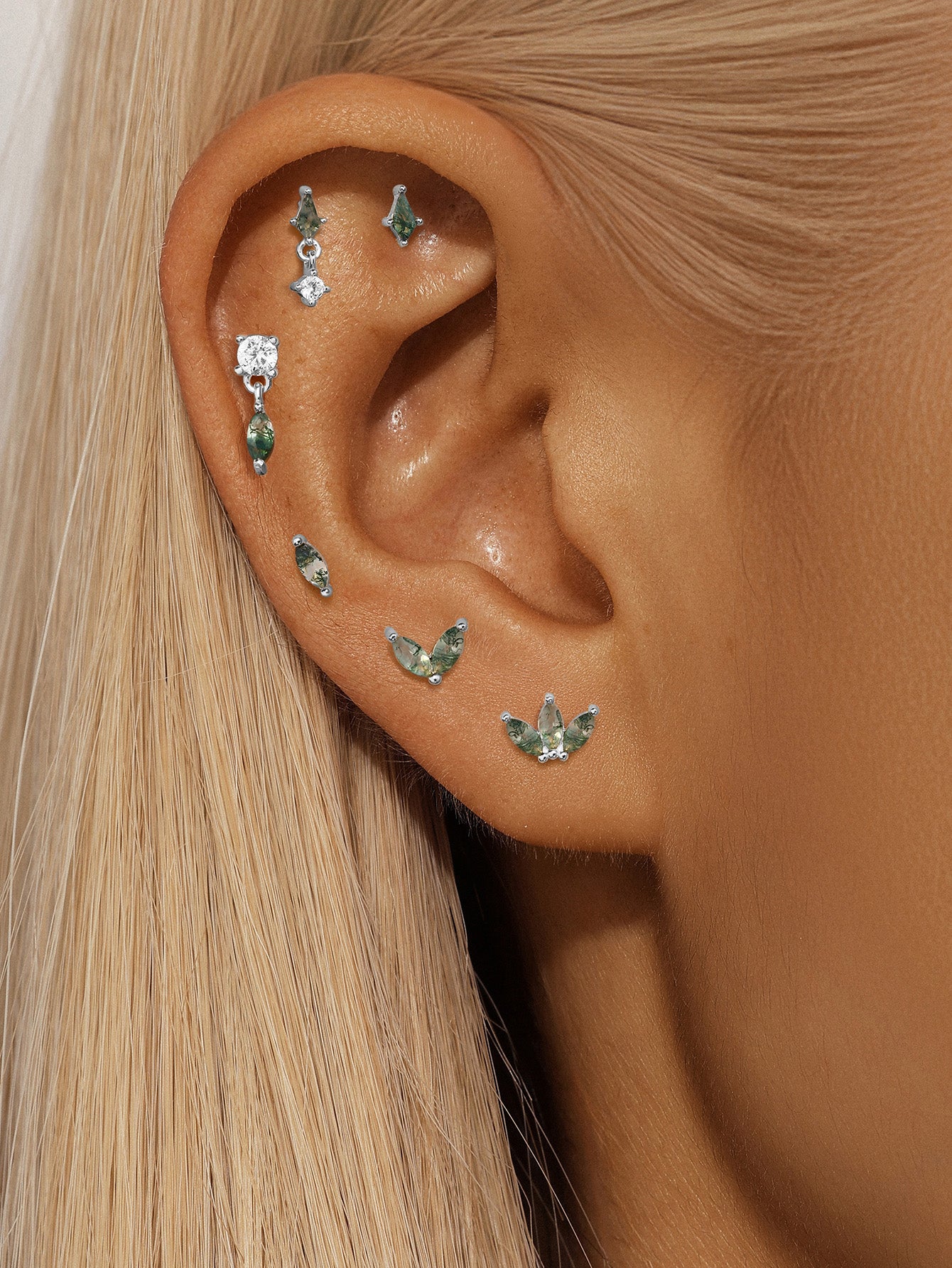 S925 Natural Water Plant Agate Earring Series-Olarajewelry