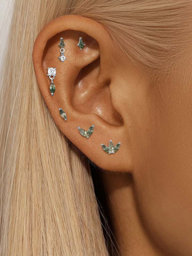 S925 Natural Water Plant Agate Earring Series-Olarajewelry