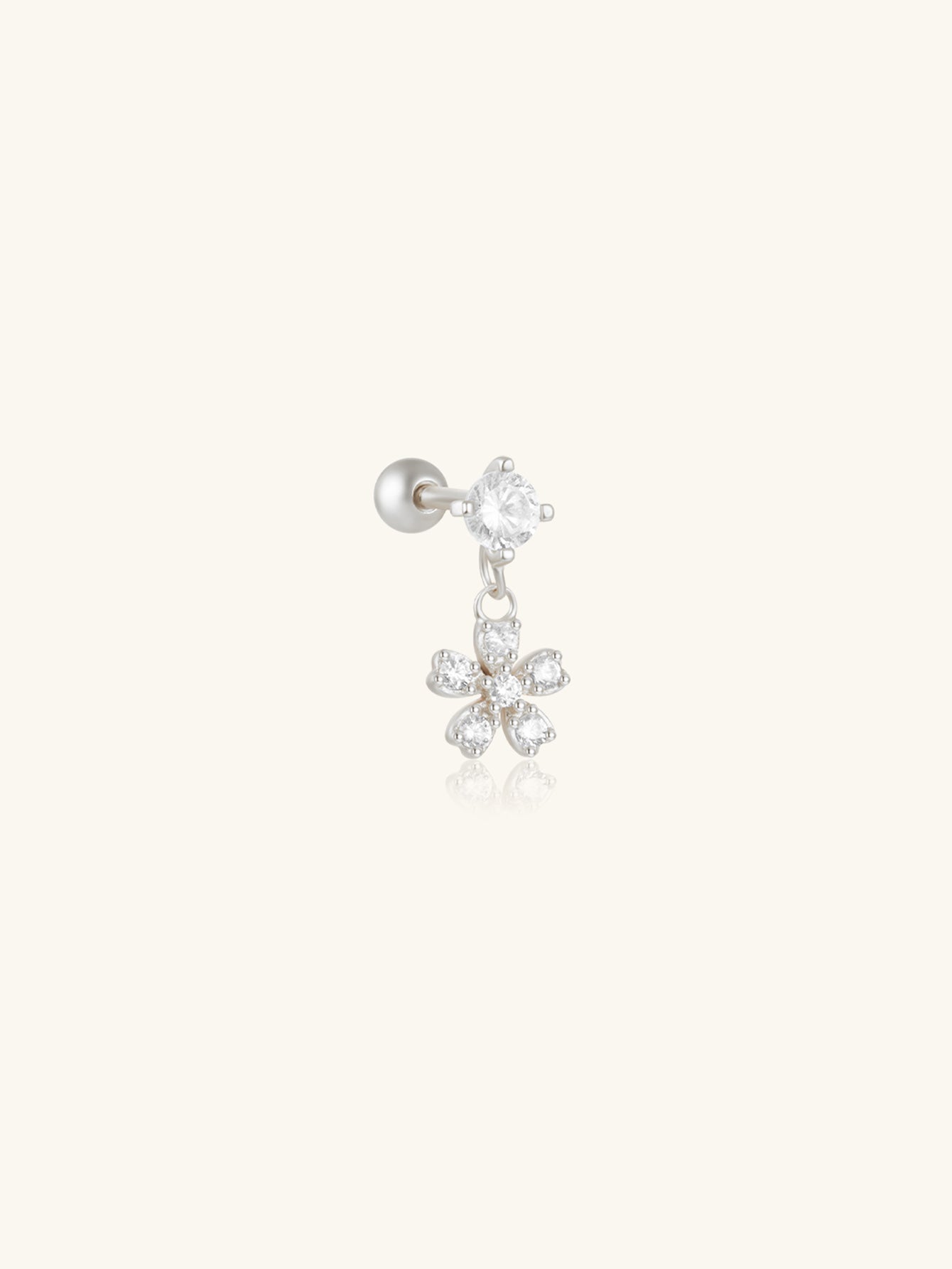 S925 Flower Shaped Zirconia Pendant Ear Piercing  Stud-Olarajewelry
