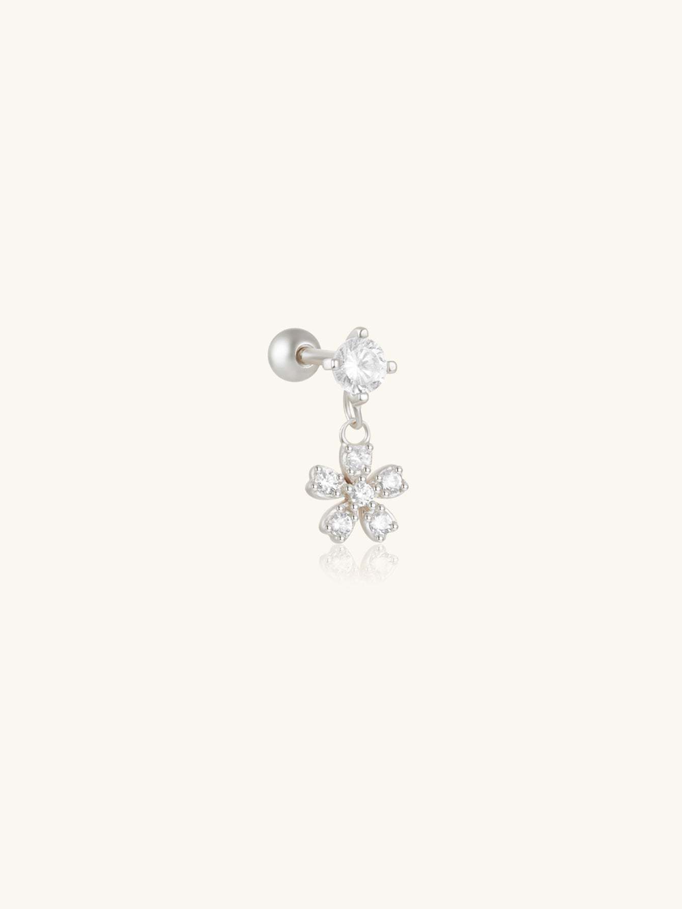 S925 Flower Shaped Zirconia Pendant Ear Piercing Stud-Olarajewelry