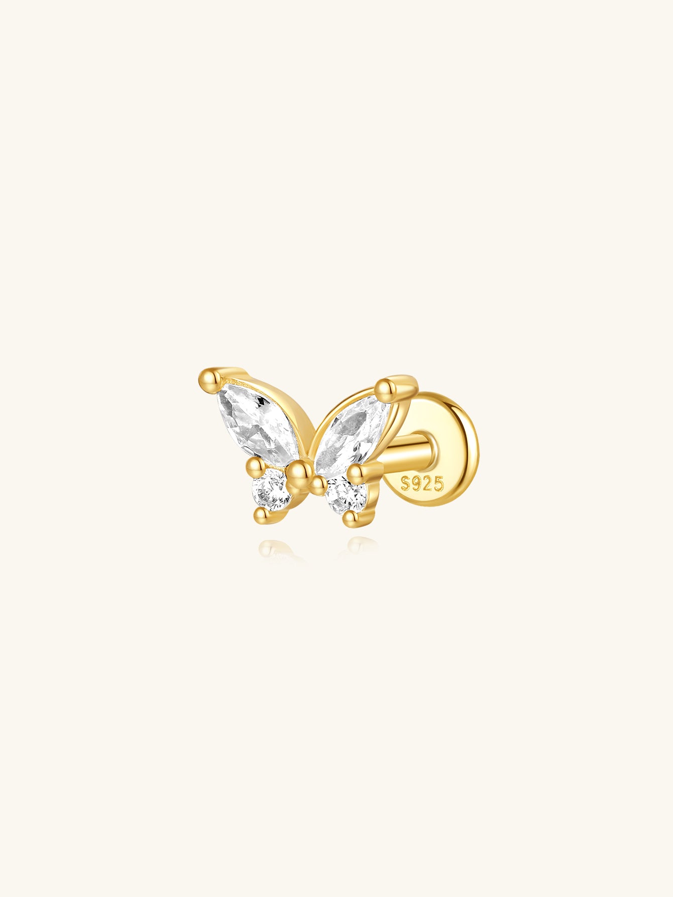 S925 Butterfly Marquise Zircon Ear Piercing Stud-Olarajewelry