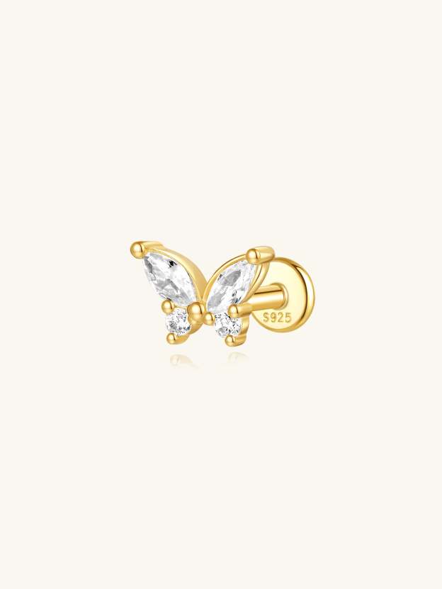 S925 Butterfly Marquise Zircon Ear Piercing Stud-Olarajewelry