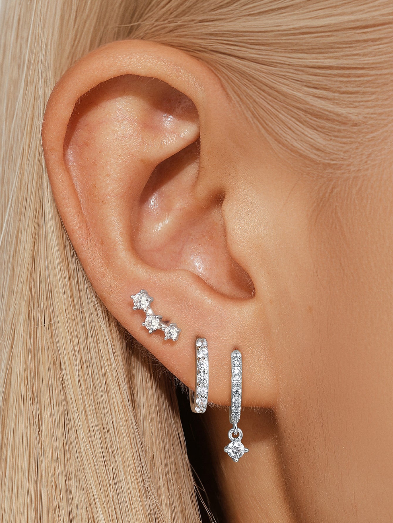Simple Square Zirconia Pendant 3-Piece Earrings-Olarajewelry