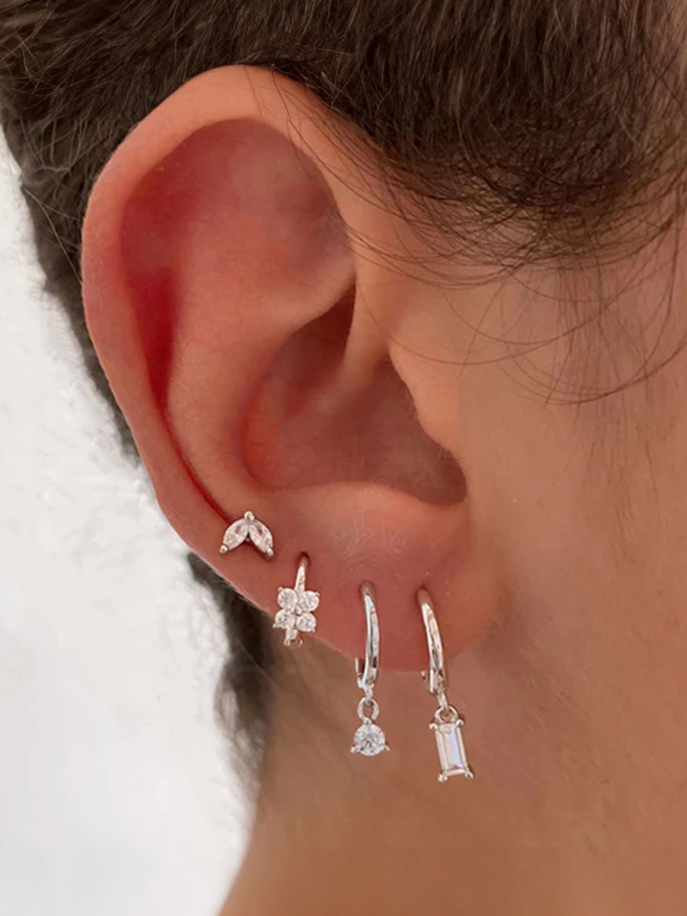 S925 Simple Zircon Hoop Drop Earring Set-Olarajewelry