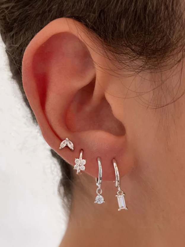 S925 Simple Zircon Hoop Drop Earring Set-Olarajewelry