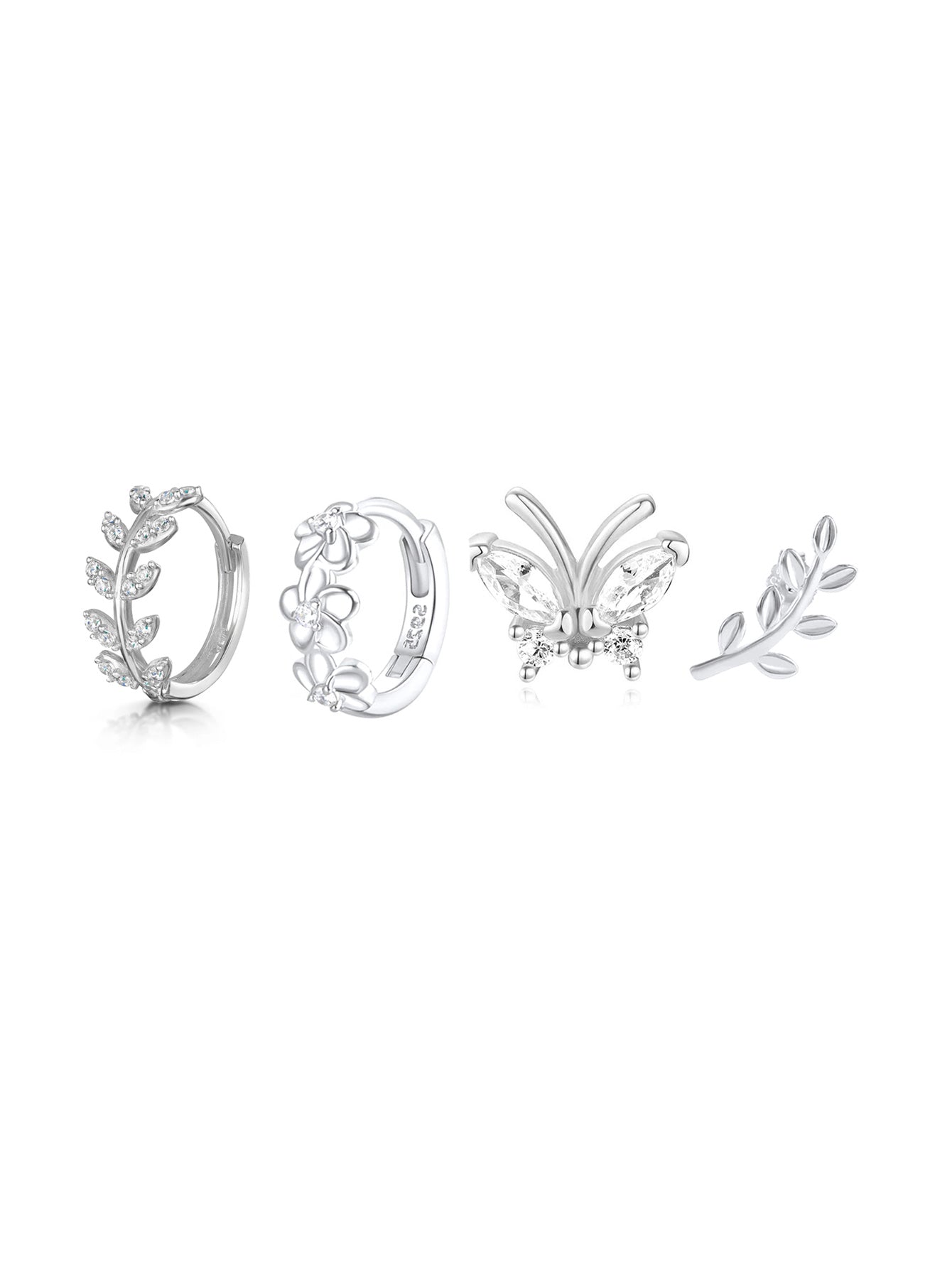 S925 Butterfly Leaf Zircon Earring Set-Olarajewelry