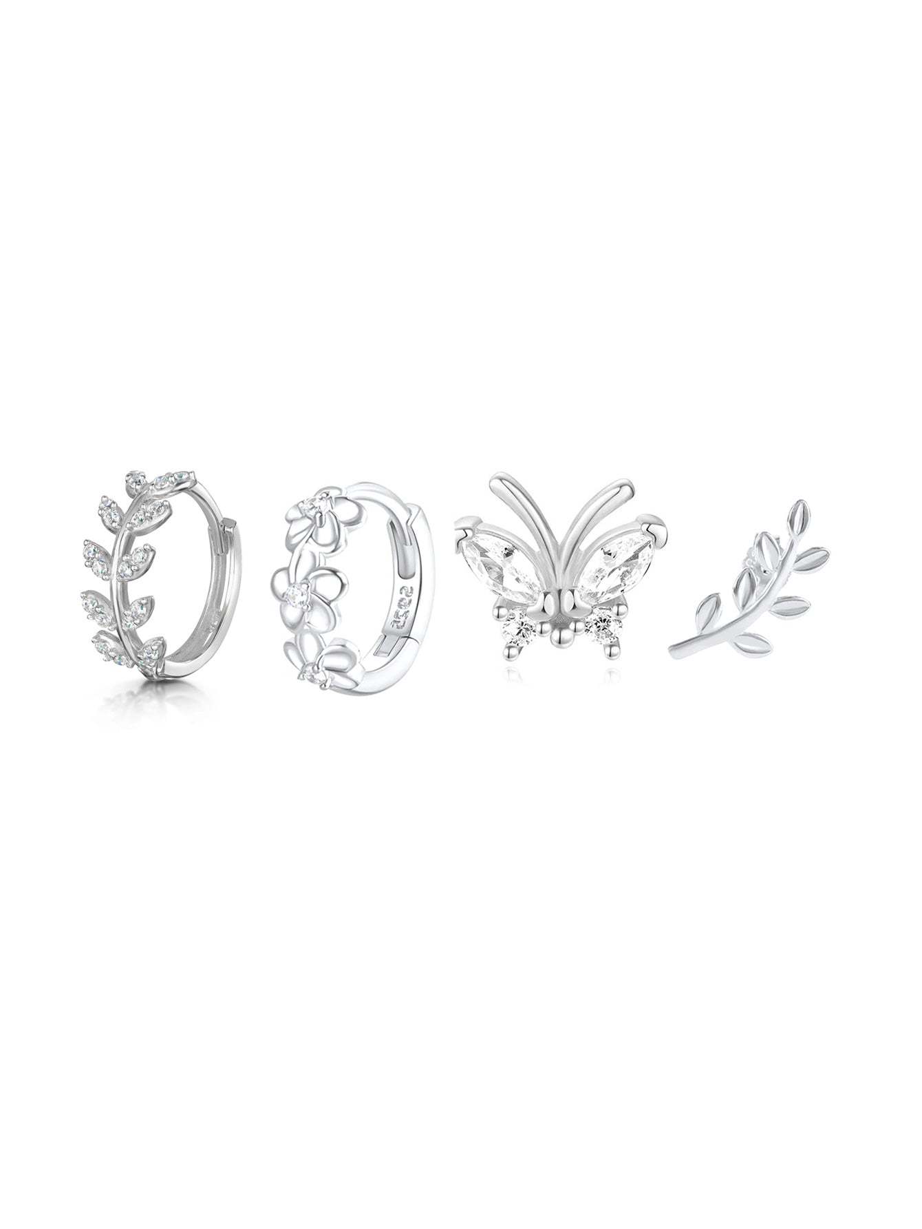 S925 Butterfly Leaf Zircon Earring Set-Olarajewelry