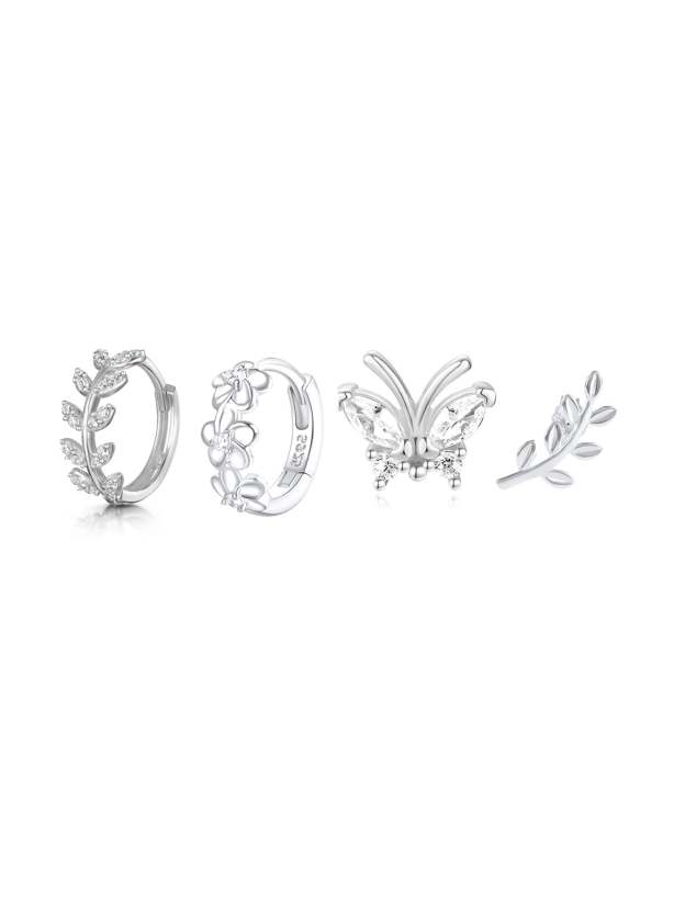 S925 Butterfly Leaf Zircon Earring Set-Olarajewelry