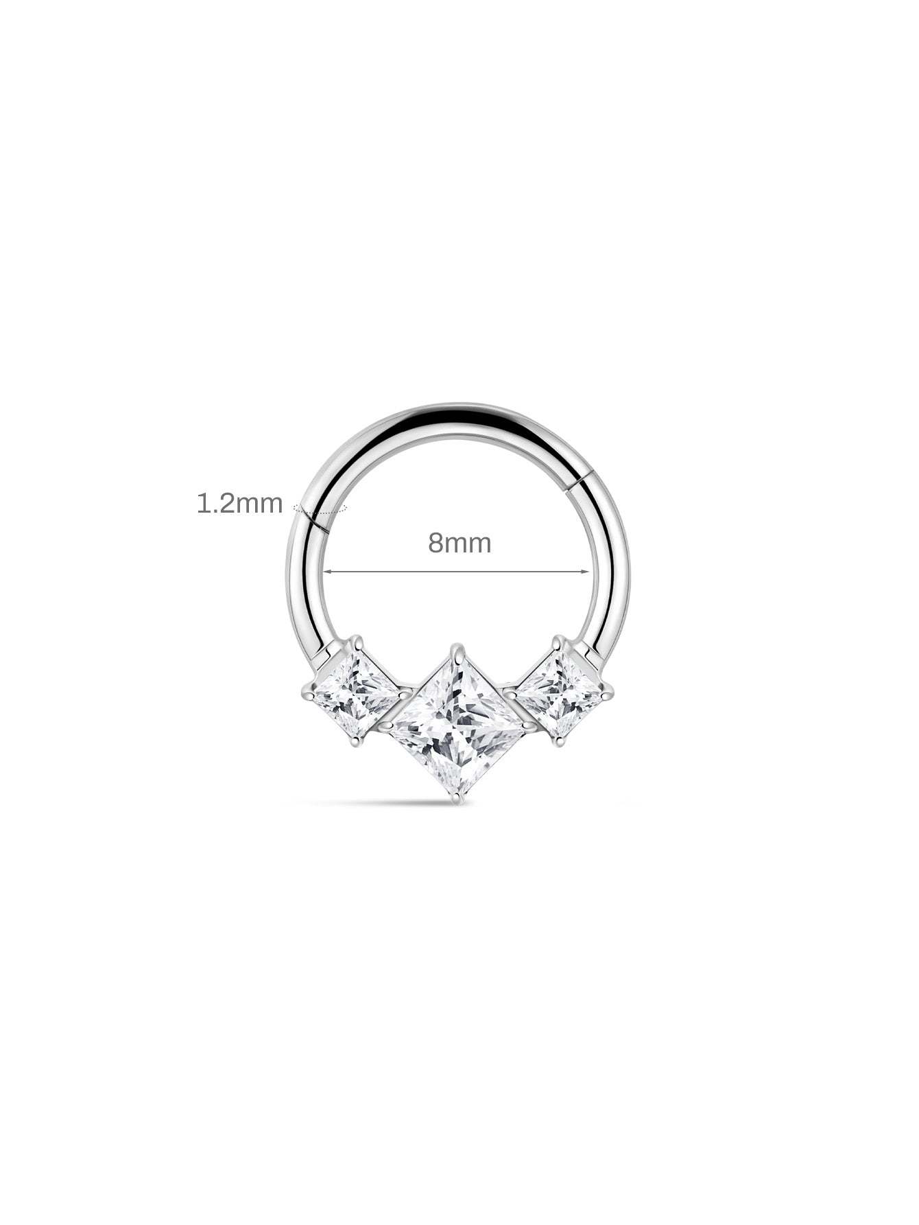 G23 Titanium Square Zircon Daith Earrings 8MM-Olarajewelry