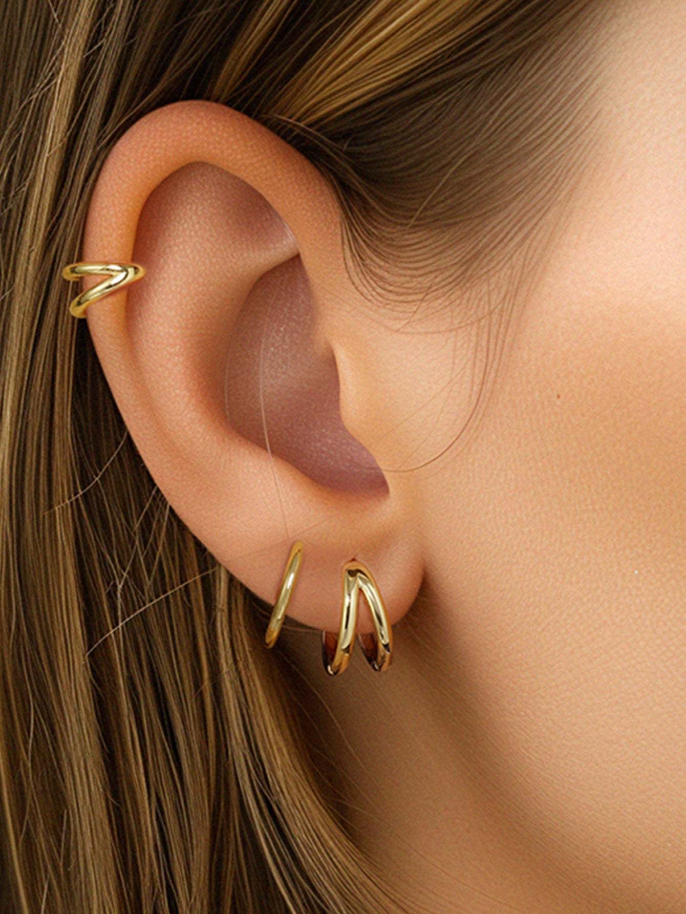 Olara Personalized double-layer smooth hoop earrings set-Olarajewelry