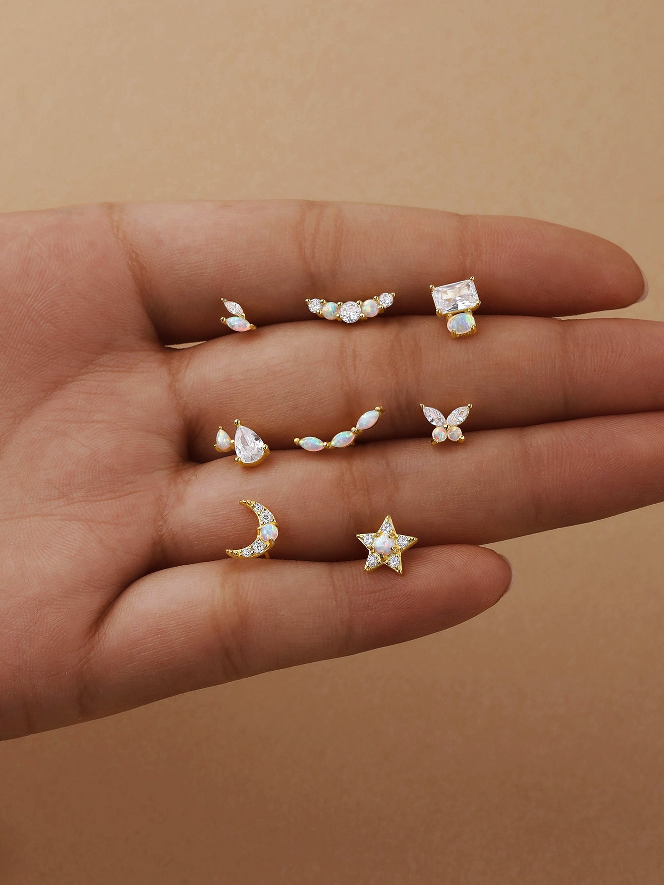 S925 Moon Sweet Opal Ear Piercing Stud-Olarajewelry