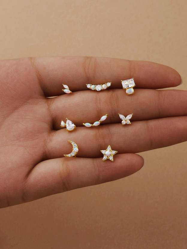 S925 Moon Sweet Opal Ear Piercing Stud-Olarajewelry