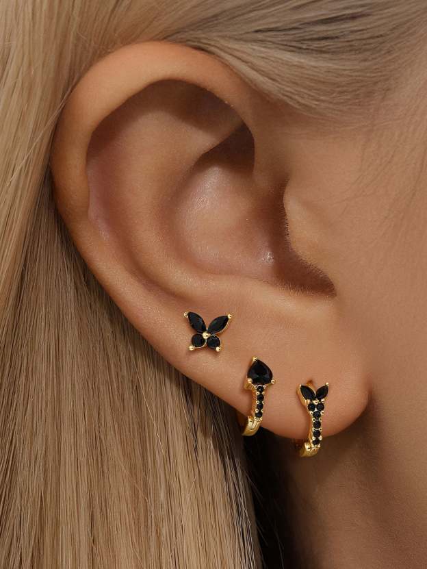 Olara Black Fashion Butterfly Heart Element 3 Piece Set-Olarajewelry