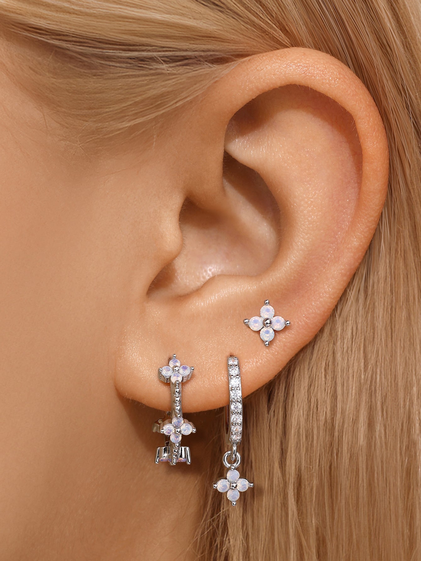 Fashion Opal Flower 3-Piece Earring Set-Olarajewelry