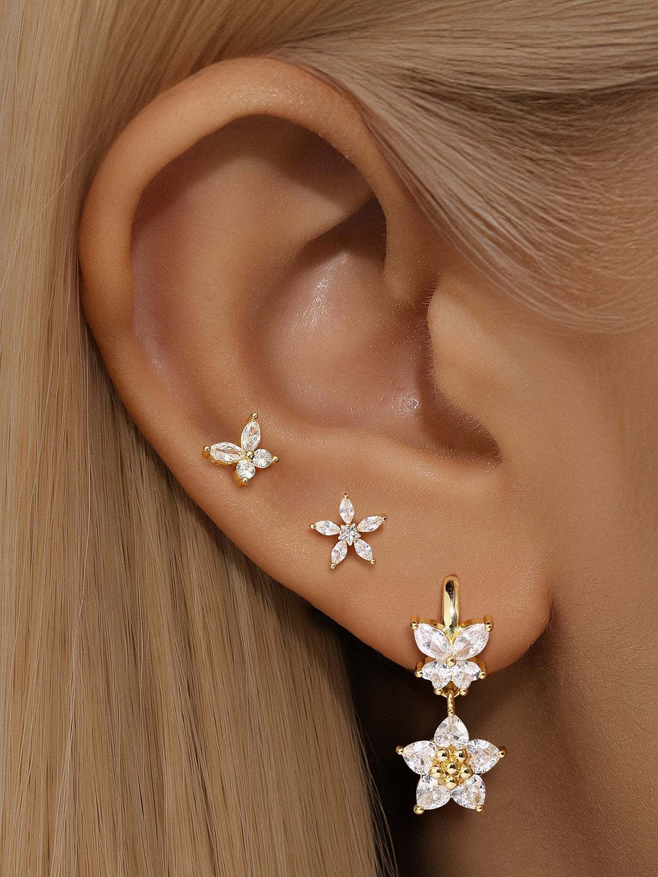 Five-Petal Flower Pendant Butterfly Earrings-Olarajewelry