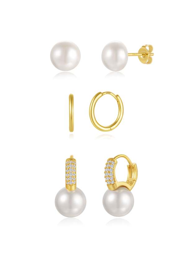 Olara Luxurious Pave Pearl Hoop Earrings Set-Olarajewelry