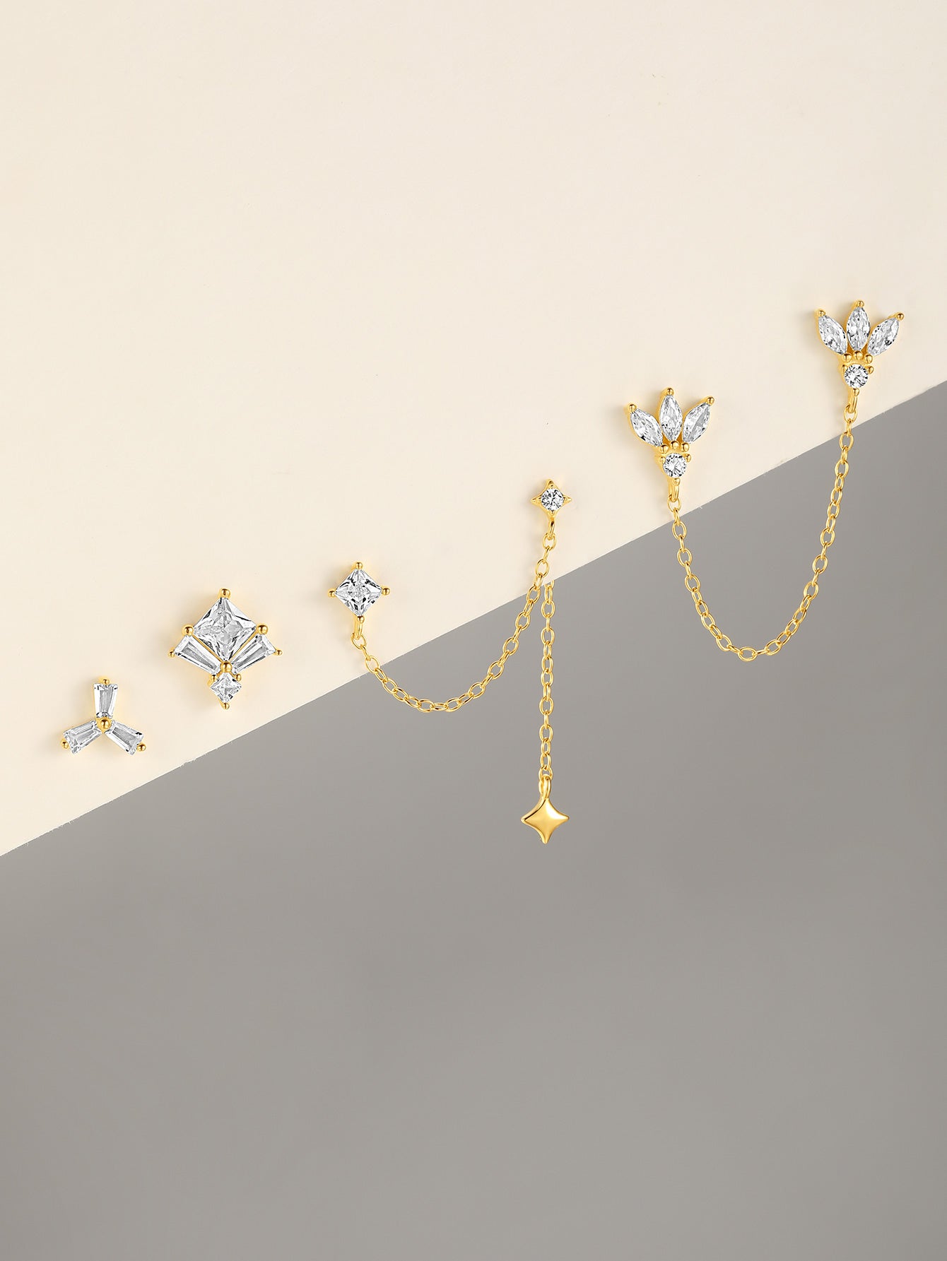 S925 Gold Plated Clover Combo Pendant Earring Series-Olarajewelry