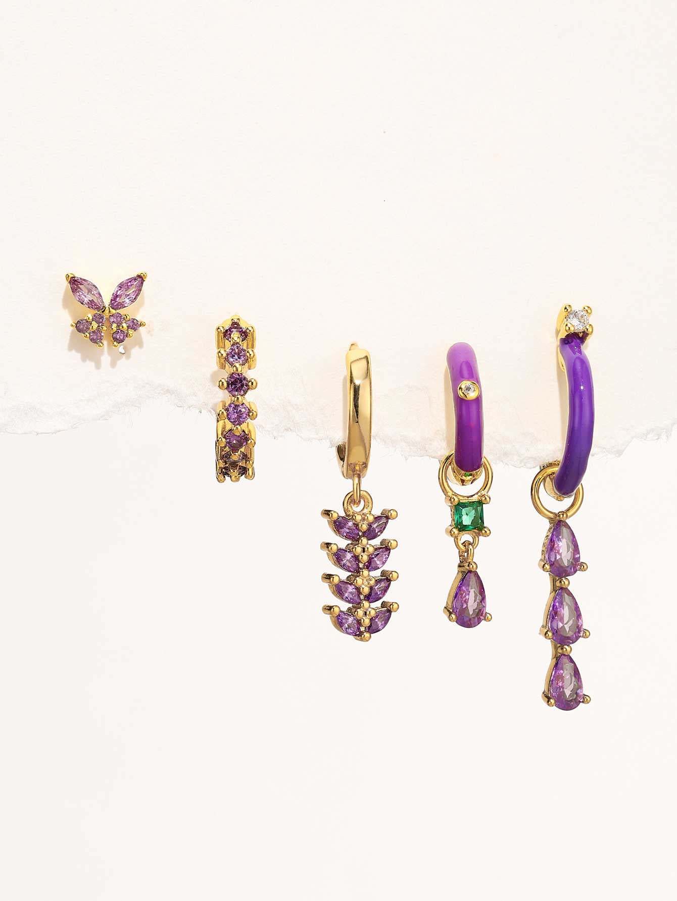 S925 Violet Oil Drop Earring Set-Olarajewelry