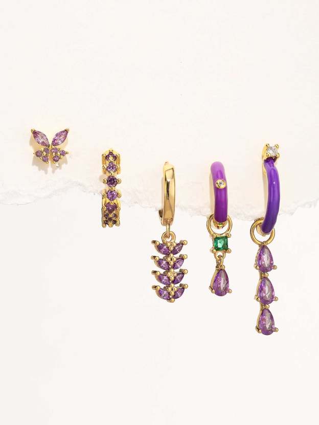 S925 Violet Oil Drop Earring Set-Olarajewelry