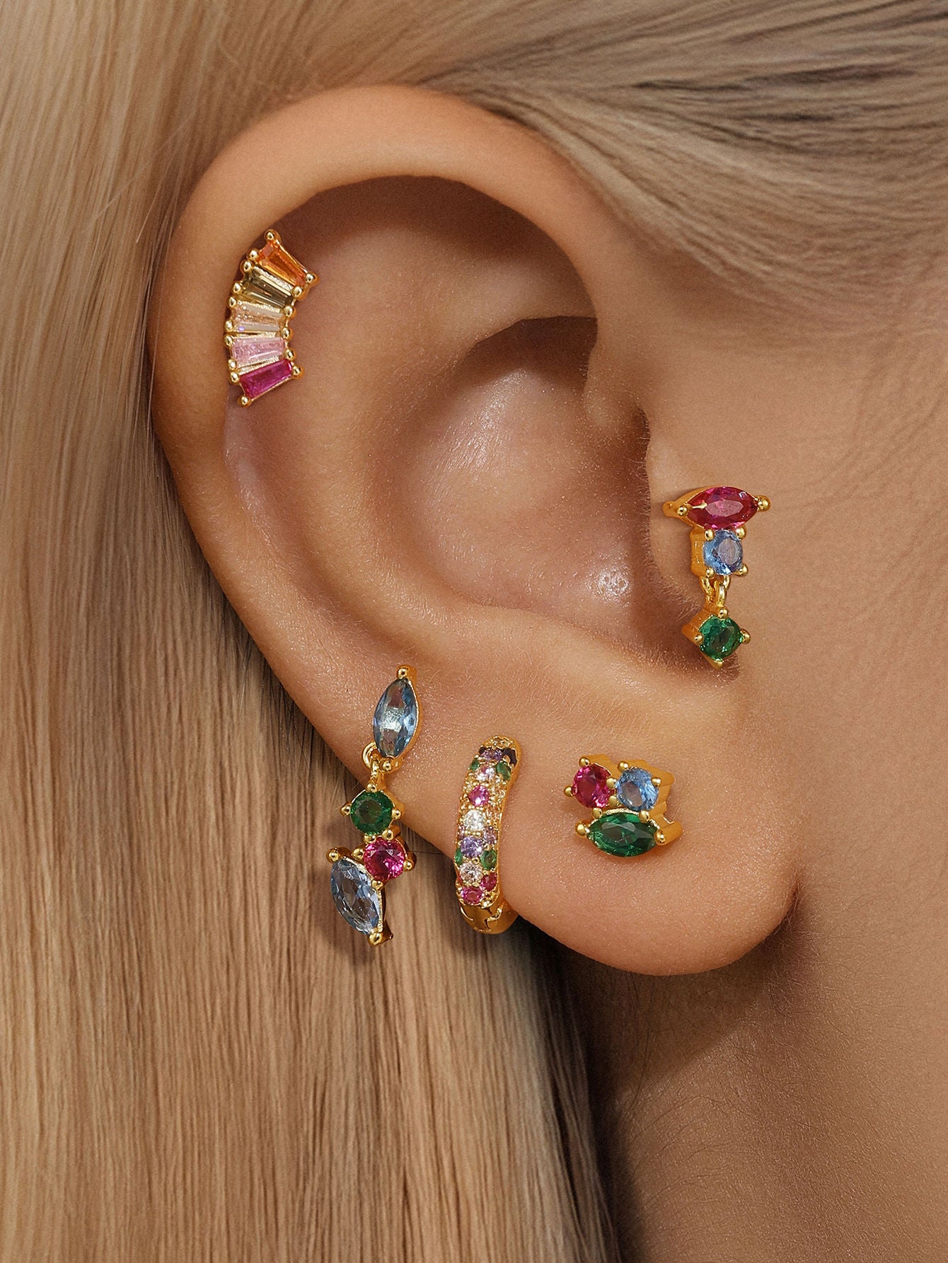 S925 Colorful Zircon Irregular Earrings Set-Olarajewelry