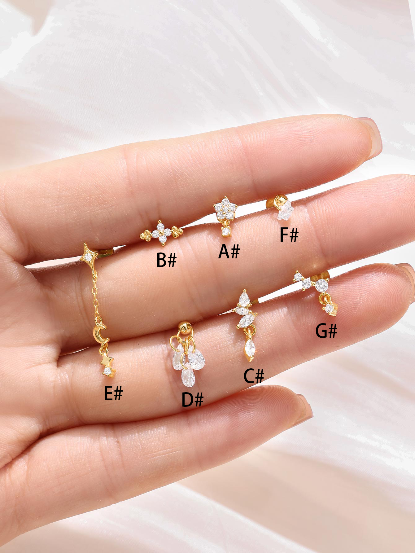 S925 Gold Plated Flower Drops Star Moon Stud Earring Series-Olarajewelry