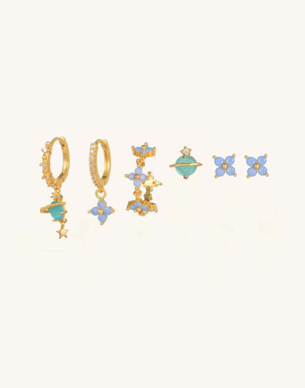 Olara Blue Opal Flower 6-Piece Earring Set-Olarajewelry