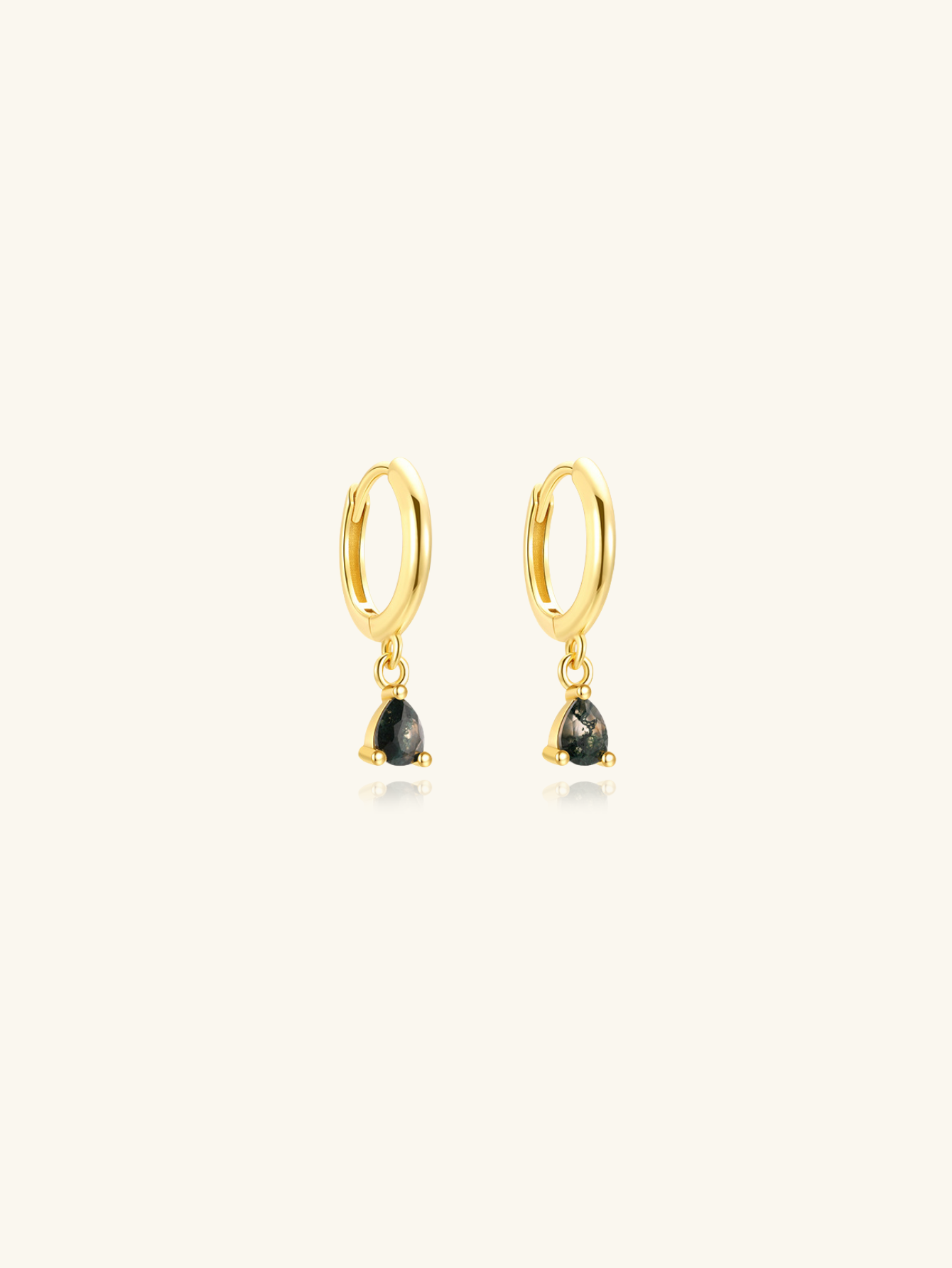 S925 Moss Agate Three-Claw Water Drop Earrings