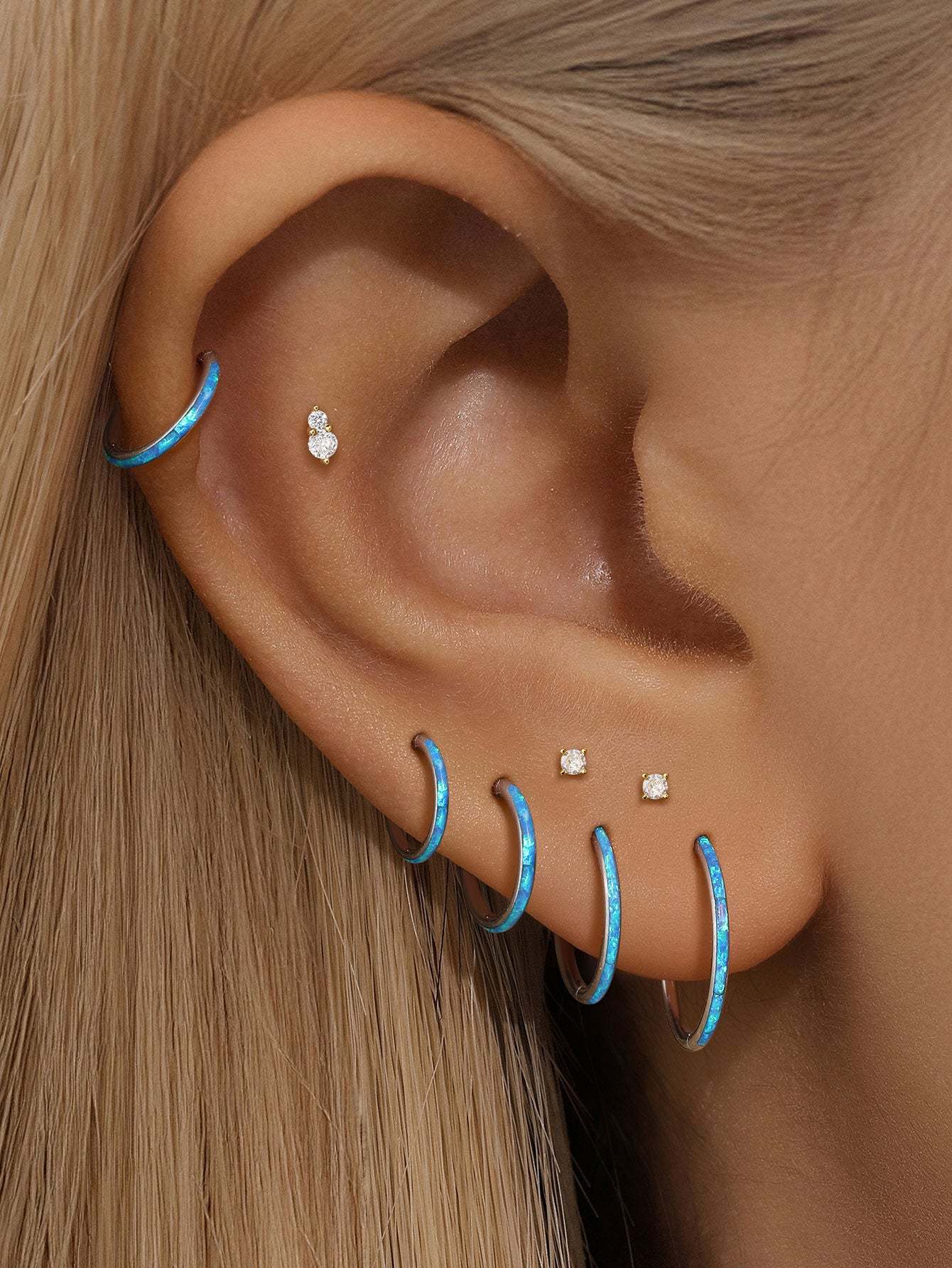 Titanium Waterproof Multiple Sizes 5A CZ Blue Opal Cartilage Hoop 16g-Olarajewelry