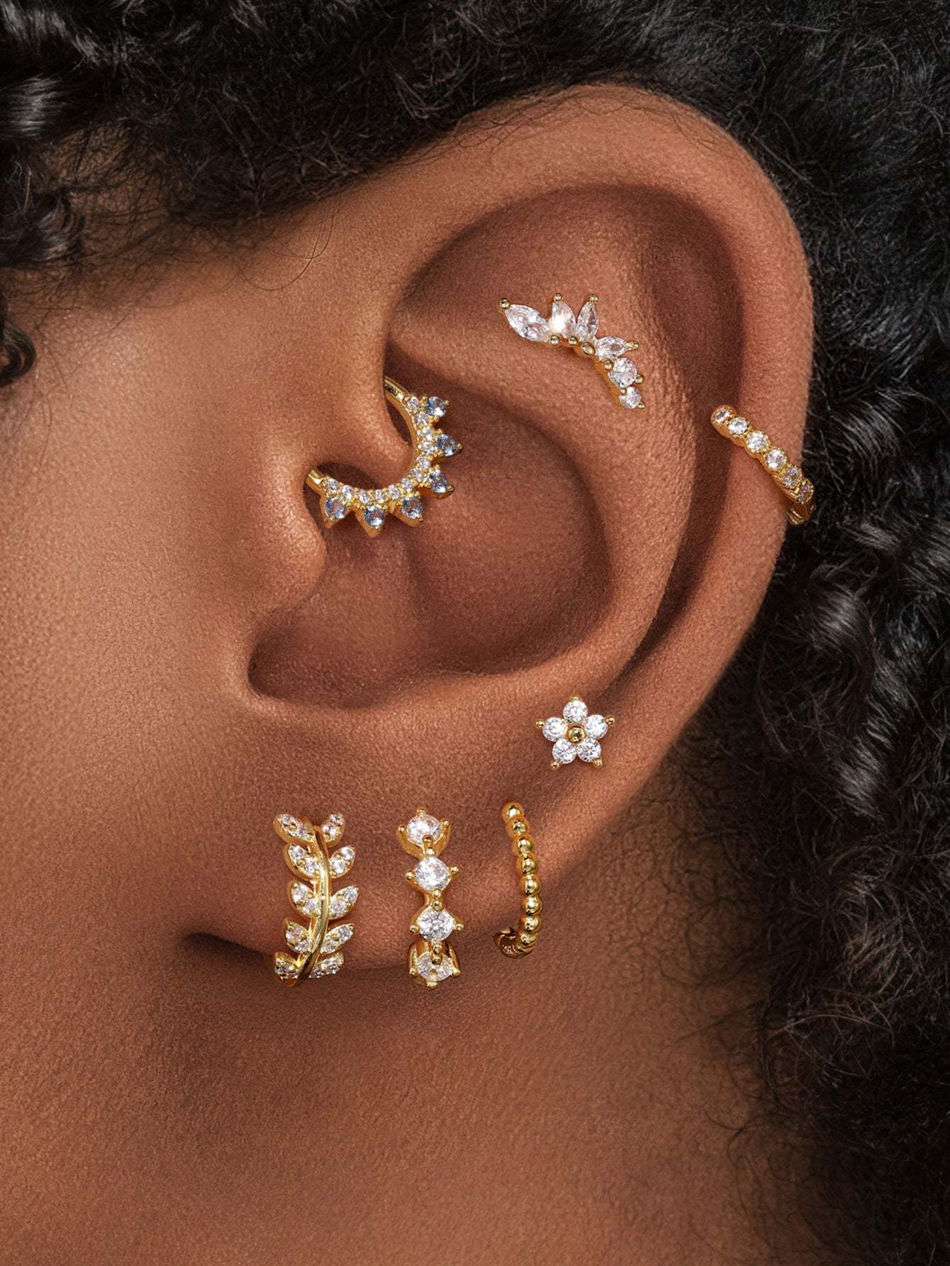 S925 Flower Zircon Threaded Ear Piercing Stud-Olarajewelry