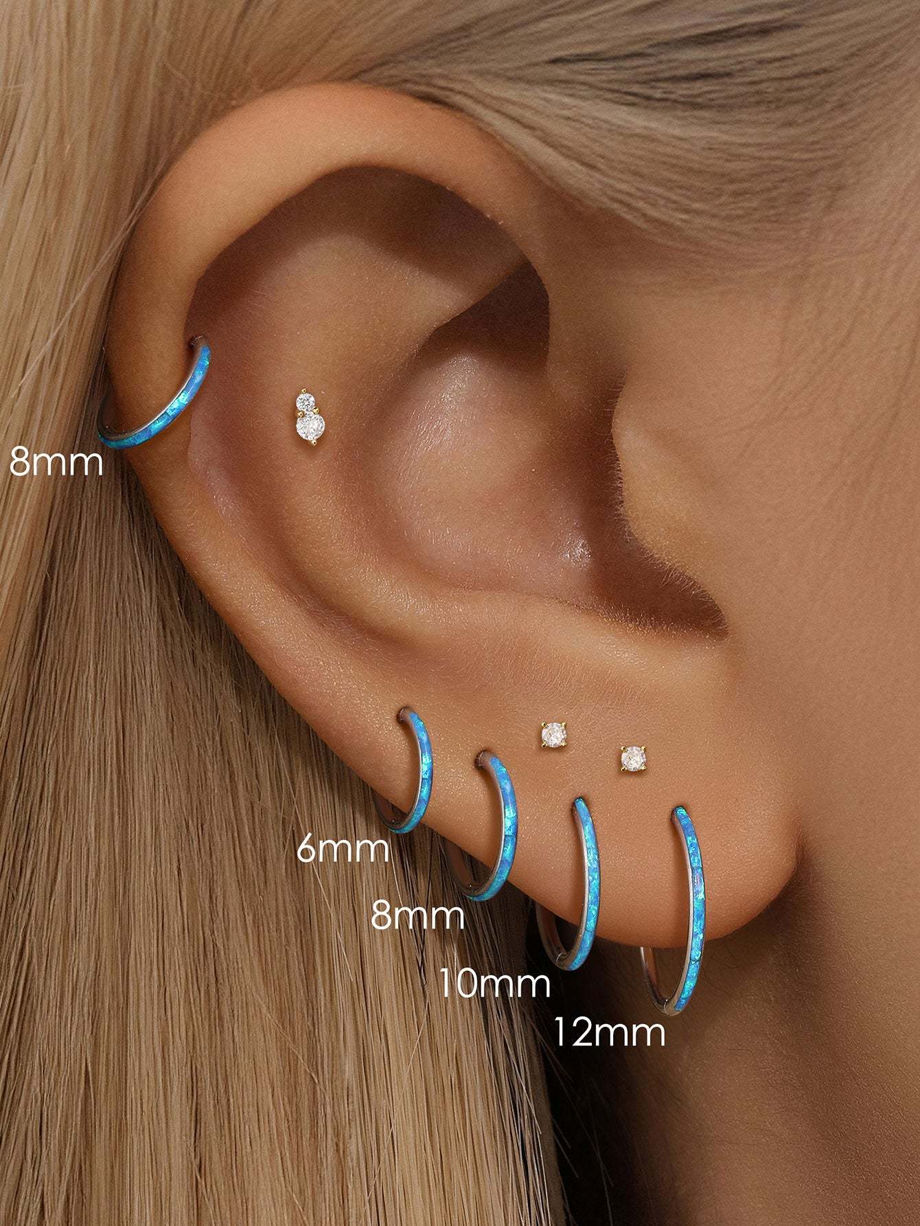 Titanium Waterproof Multiple Sizes 5A CZ Blue Opal Cartilage Hoop 16g-Olarajewelry